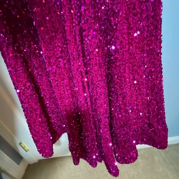 Sherri Hill One Shoulder Sequin Prom Dress. MODEL IN PICTURES.
